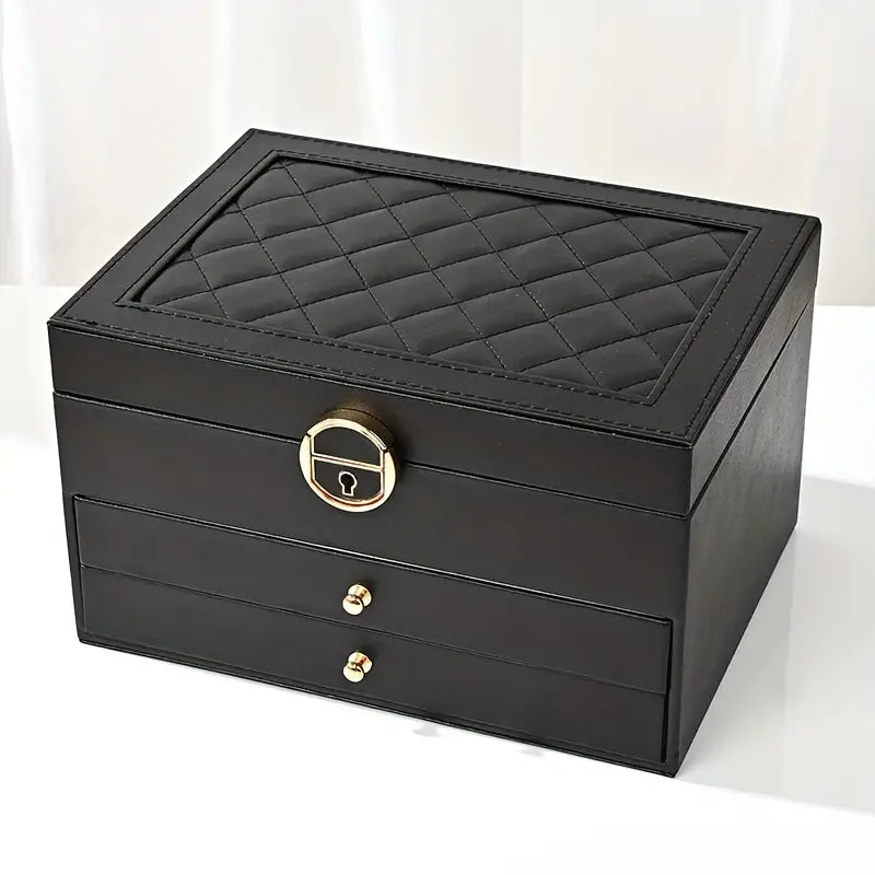 Grande Boîte à Bijoux en Cuir – Organisateur Multicouche Élégant, Rangement Sécurisé pour Bijoux