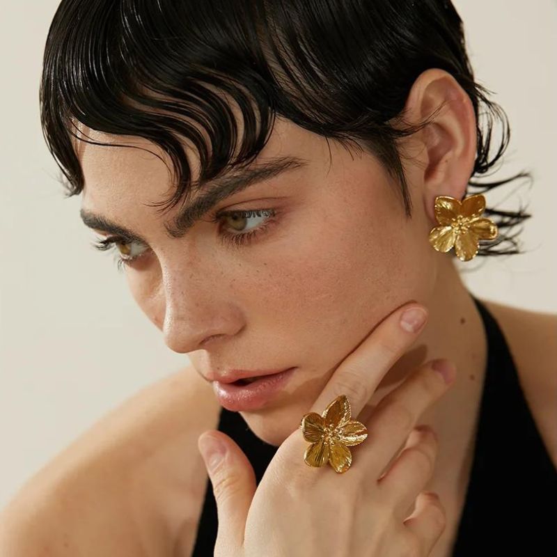 Boucle d Oreille Acier Inoxydable Pensee