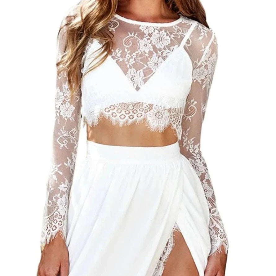 Crop top dentelle blanc