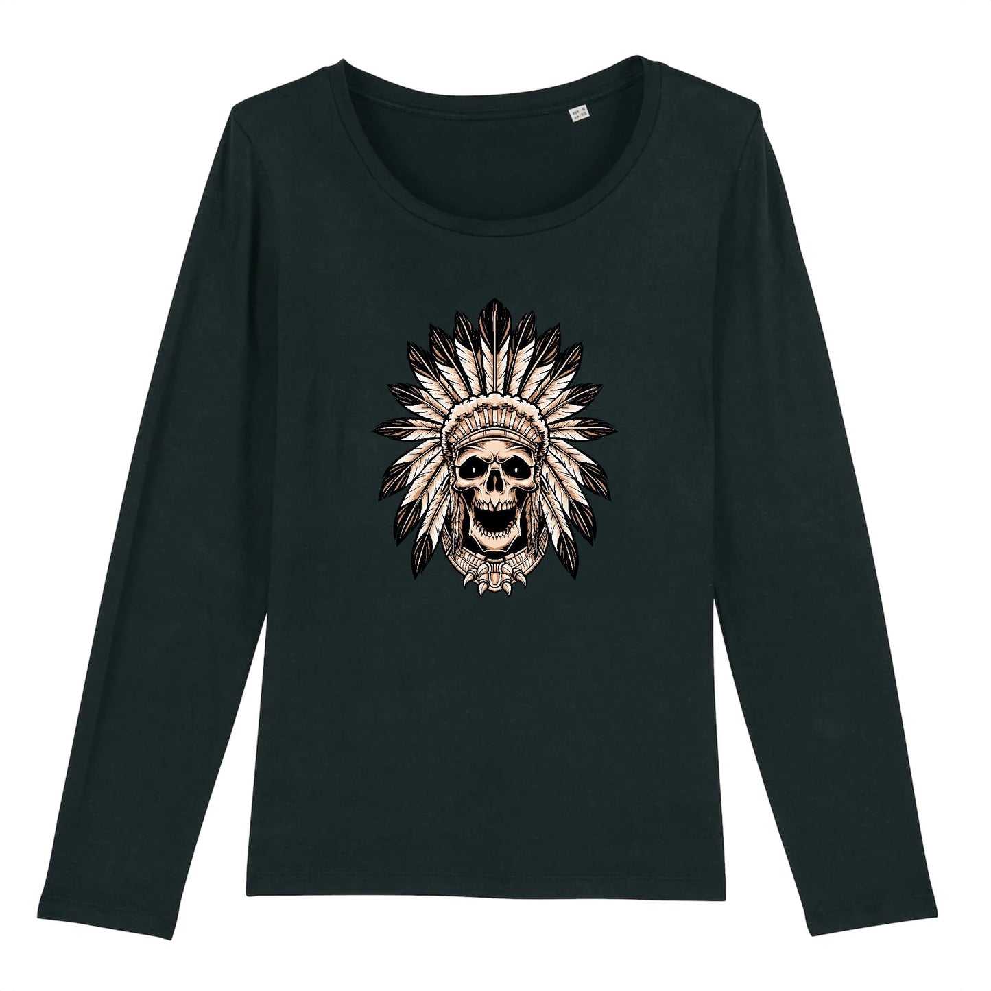 T shirt Manches longues Femme Tête de Mort indienne