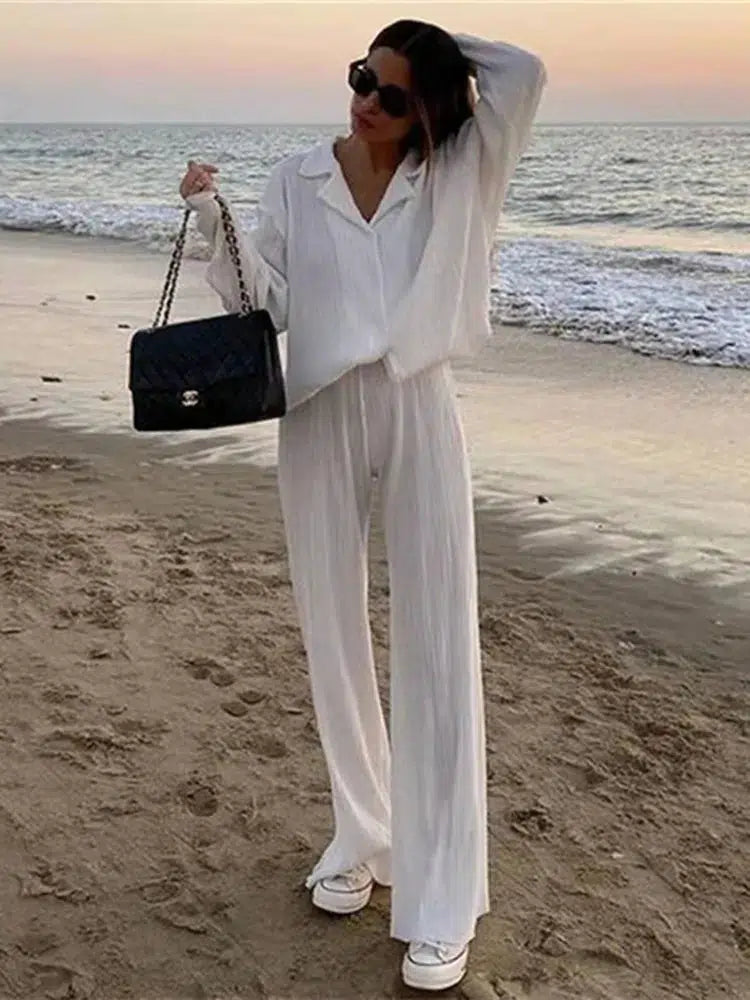 Pantalon plissé blanc-Old Money