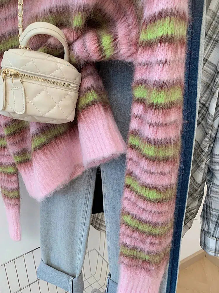 Pull mohair rayé