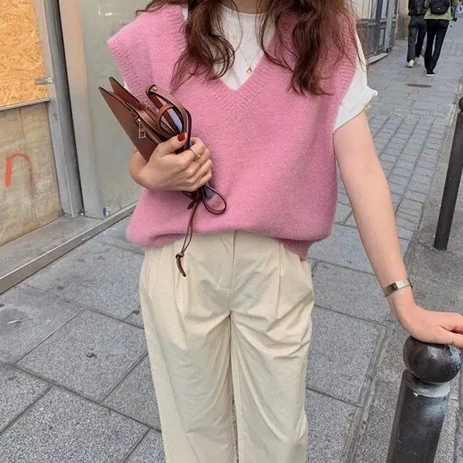 Pull sans manche rose