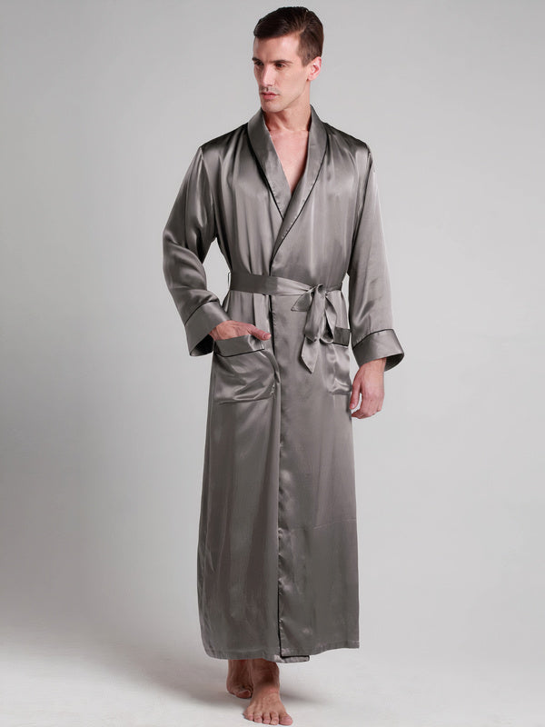 Robe de Chambre en Soie pour Homme Longueur Classique "Gris" | Pyjama Shop