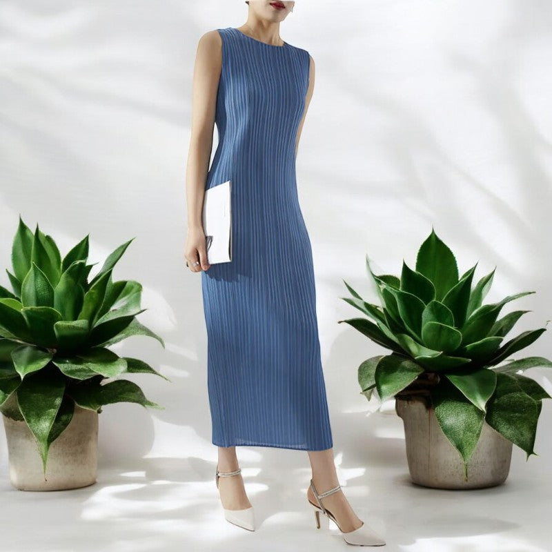 Robe longue plissée bleu