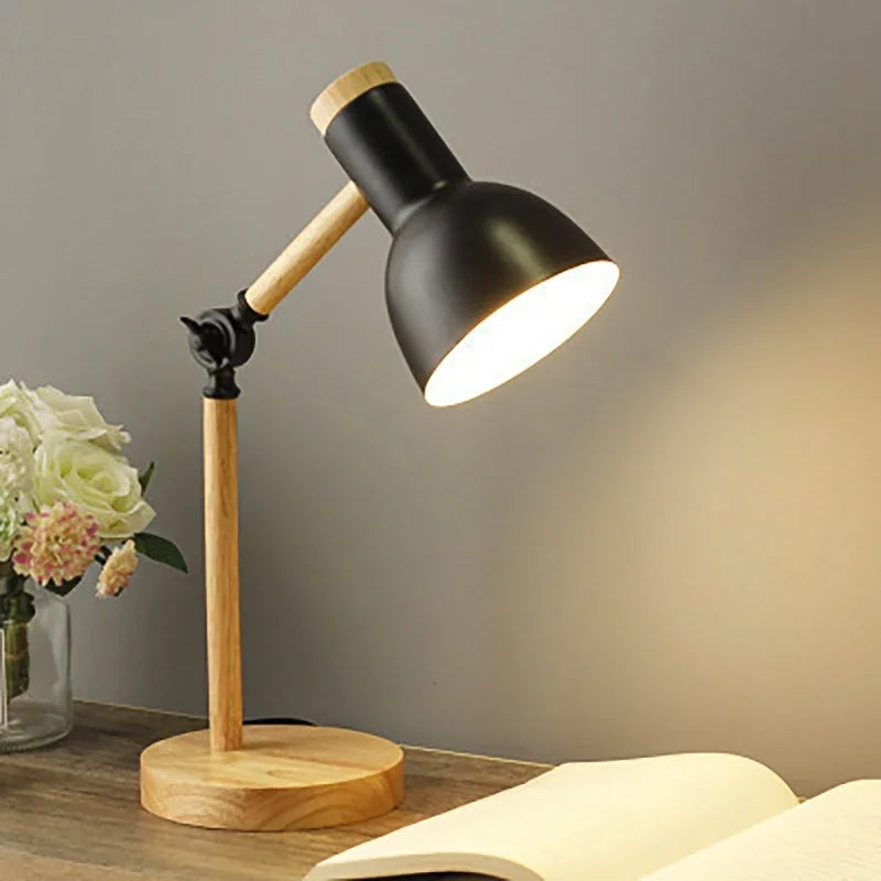 Lampe de Table LumaNord – Bois Massif & Abat-Jour Coloré, Style Scandinave avec Bras Articulé