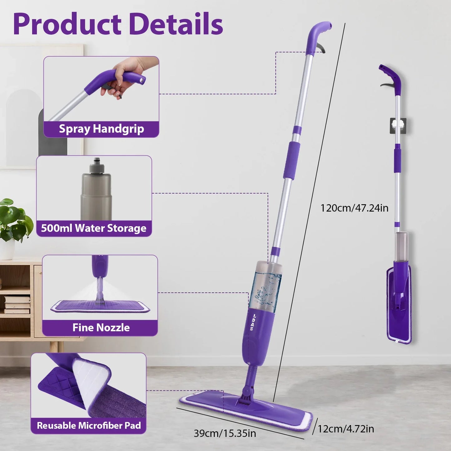 Balai Serpillère Vaporisateur pour la Cuisine (carrelage et bois)