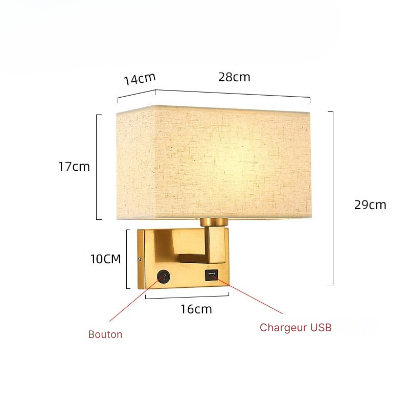 Lampe de chevet Murale avec Abat-Jour en Tissu