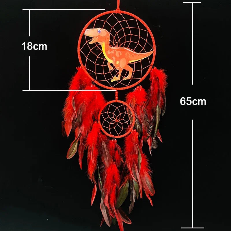 Attrape Rêve Dinosaure Plumes Rouge