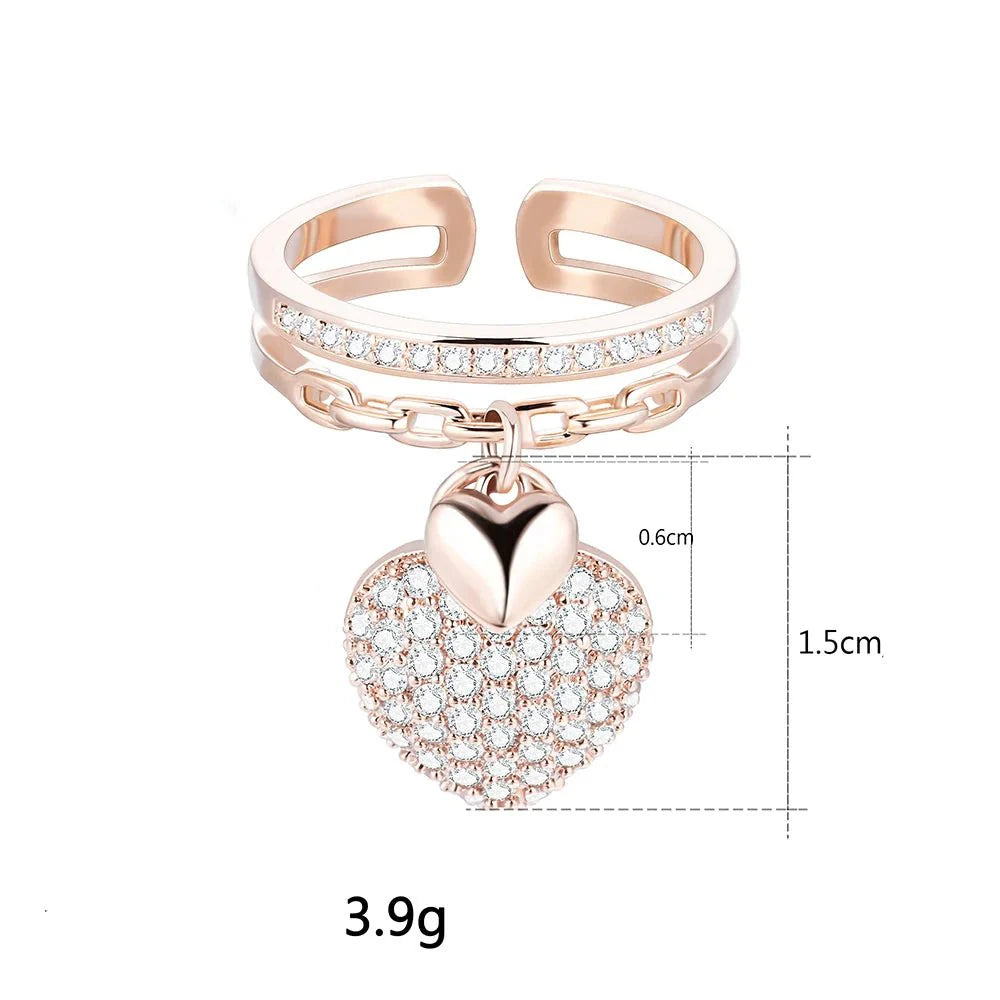 Bague pendentif coeurs diamants or / or rose / argent