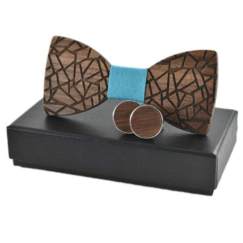 Liens et Mouchoirs Bleu Coffret Noeud Papillon Bois - Pumila