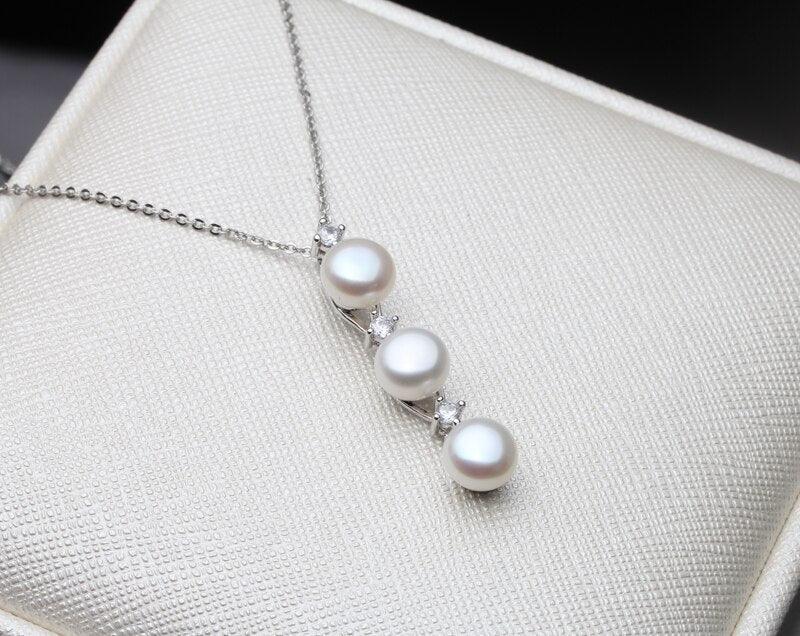 Collier pendentif 3 perles blanches en argent 925