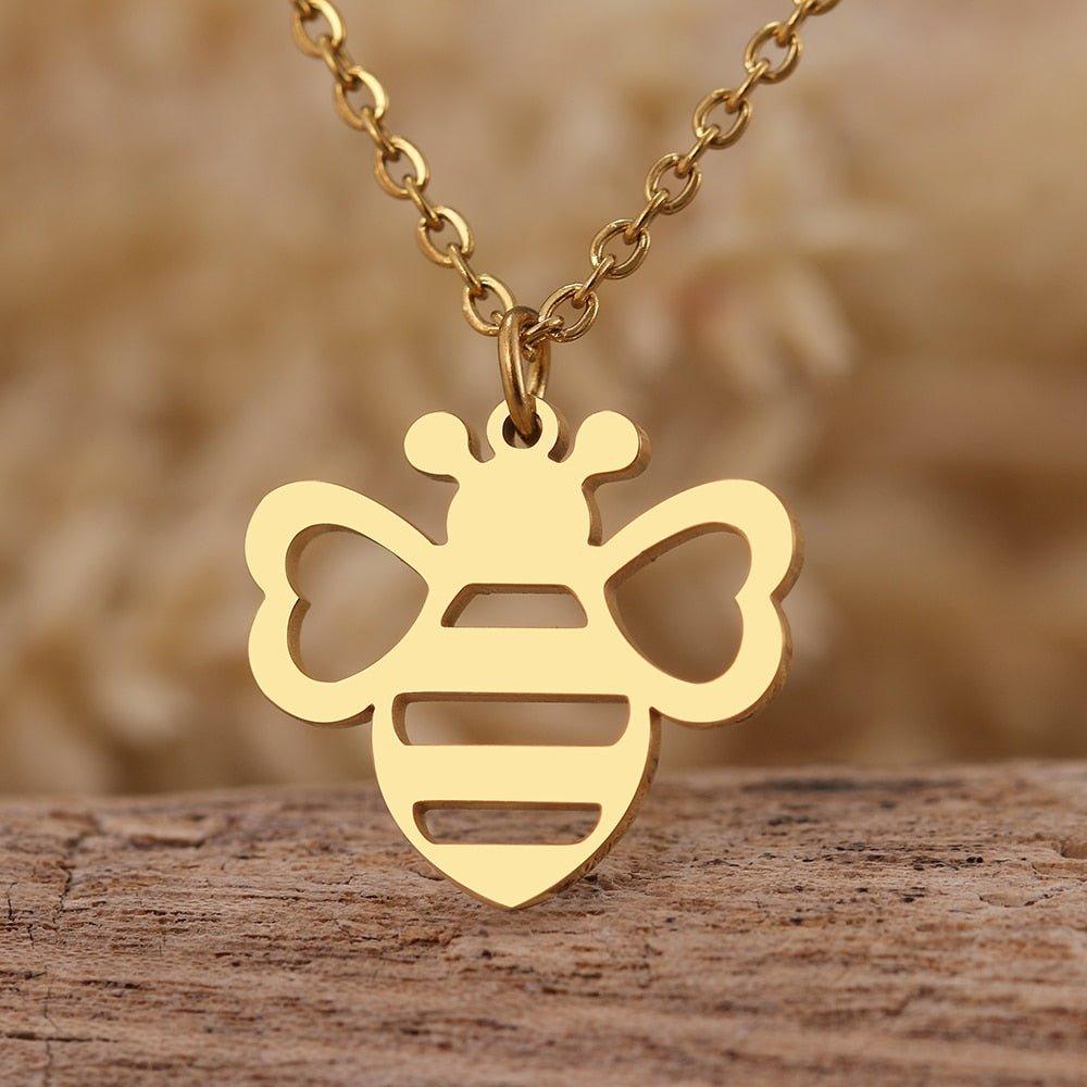 Collier pendentif abeille plat mignon plaqué or / argent
