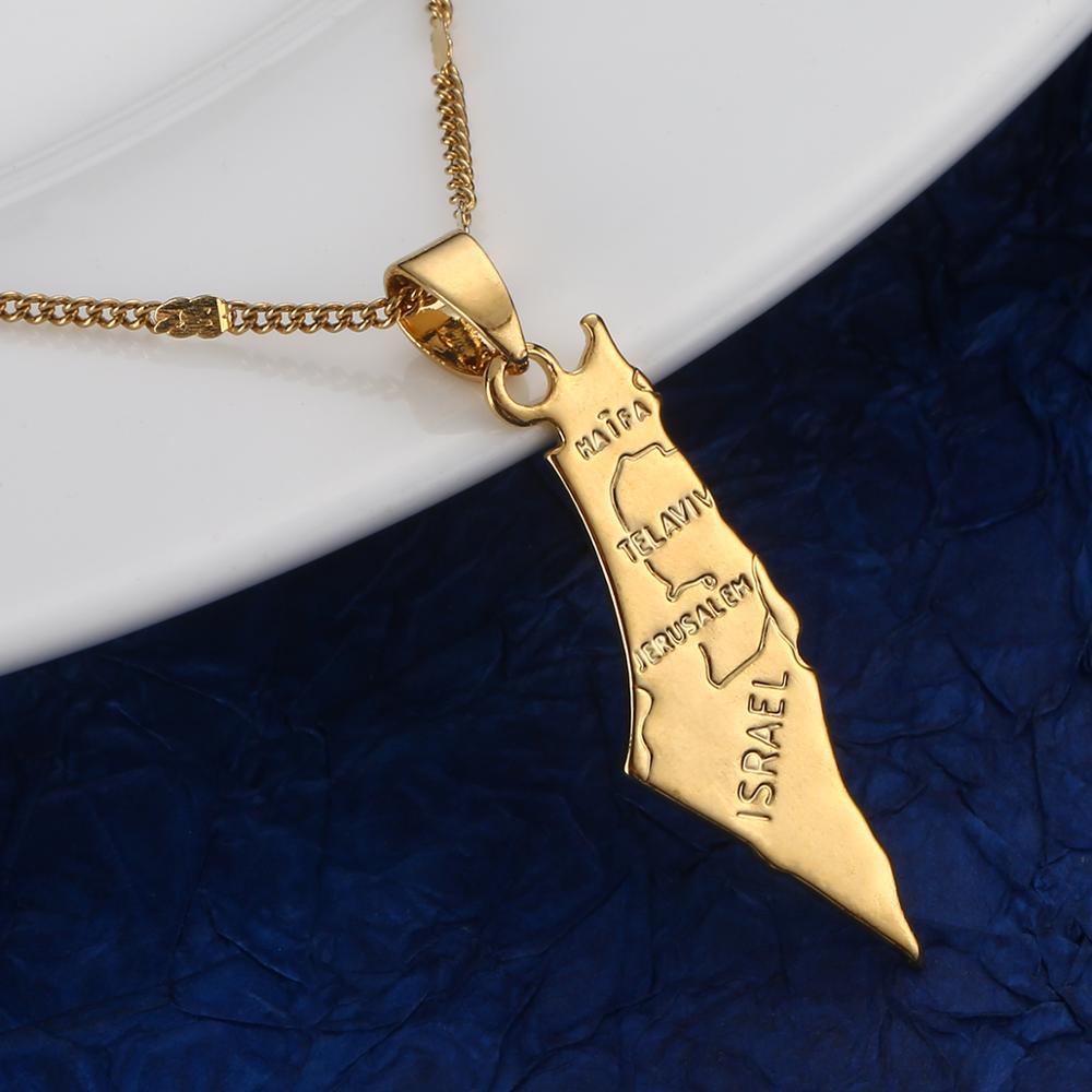 Collier pendentif carte d'Israël plaqué or / argent