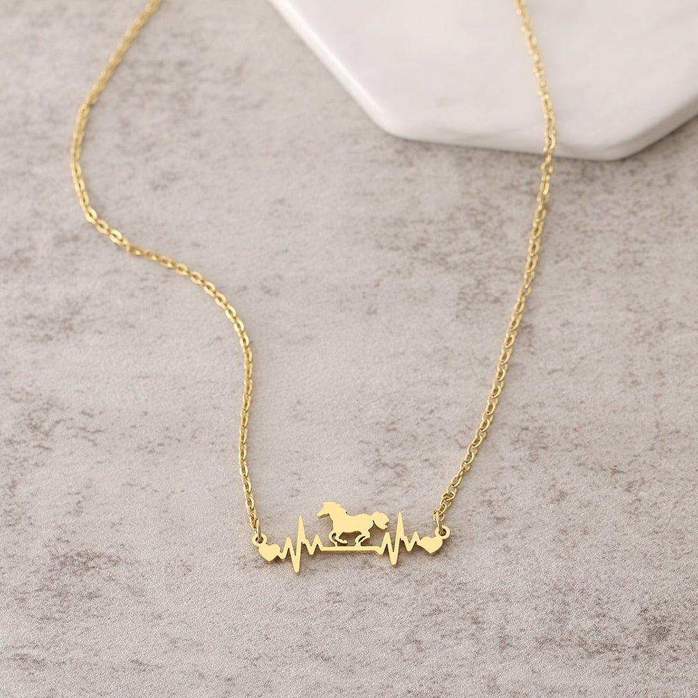Collier pendentif cheval cardiogramme plaqué or / argent