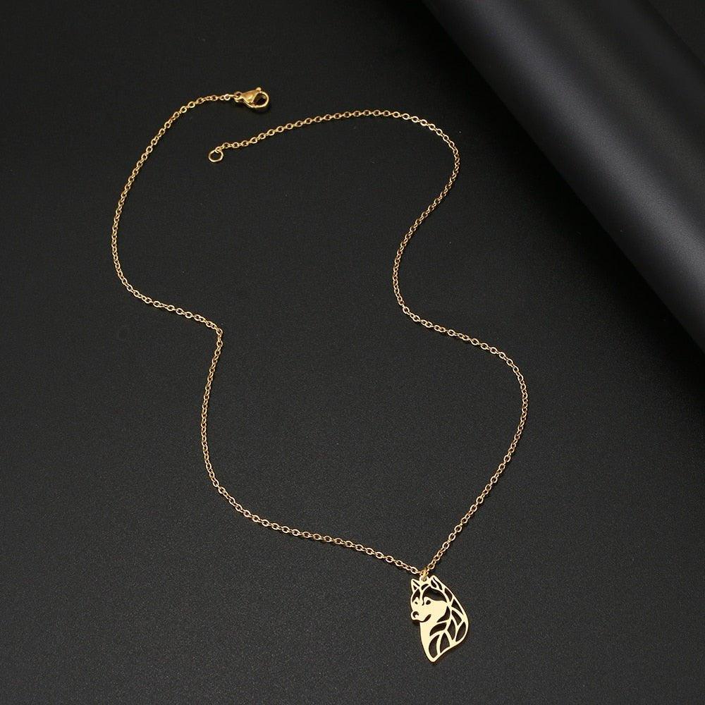 Collier pendentif chien Husky plaqué or / argent