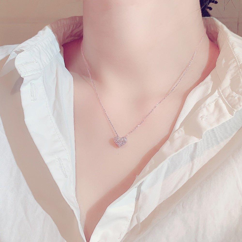 Collier pendentif coeur avec diamants plaqué argent / or rose