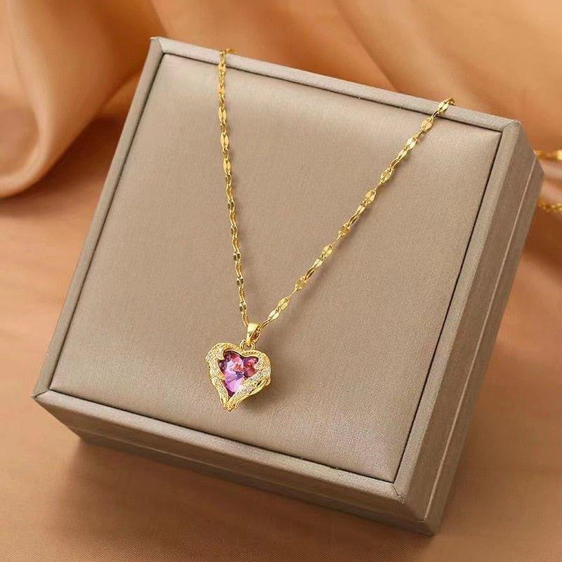 Collier pendentif coeur océan plaqué argent / or / or rose