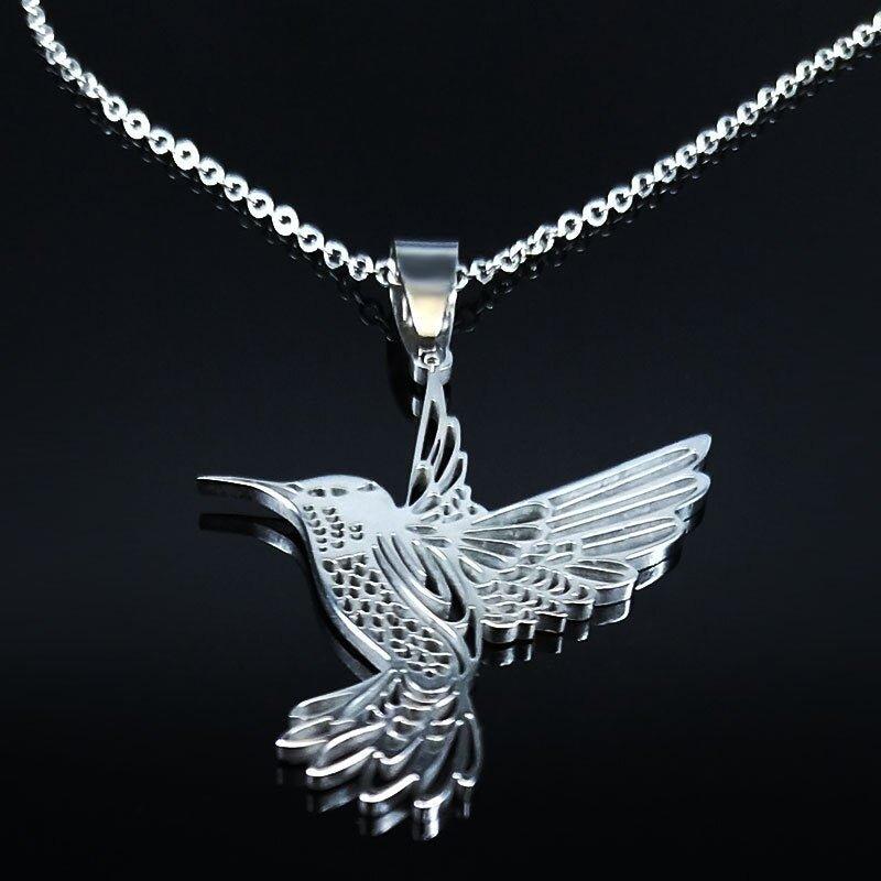 Collier pendentif colibri plat plaqué or / argent