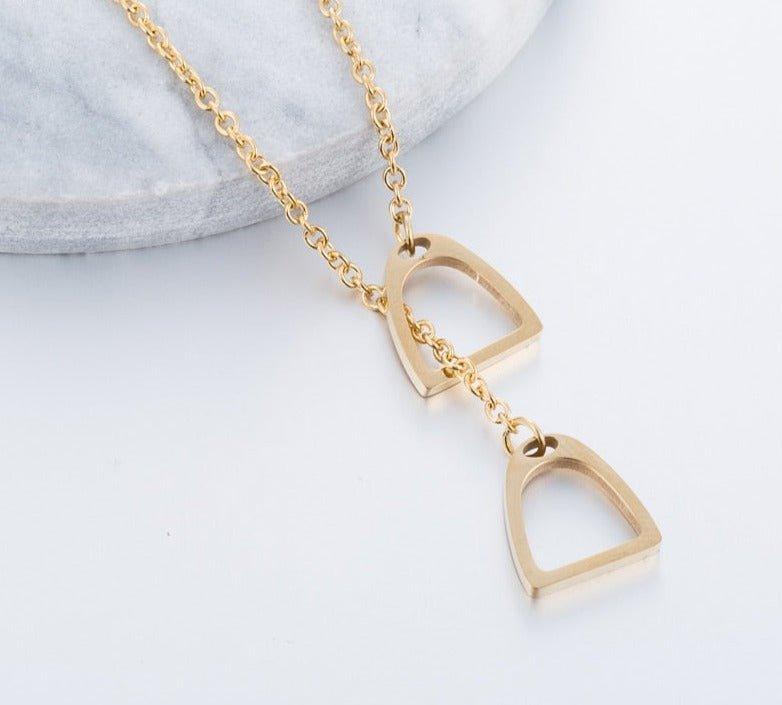 Collier pendentif double étrier cheval plaqué or / or rose / argent