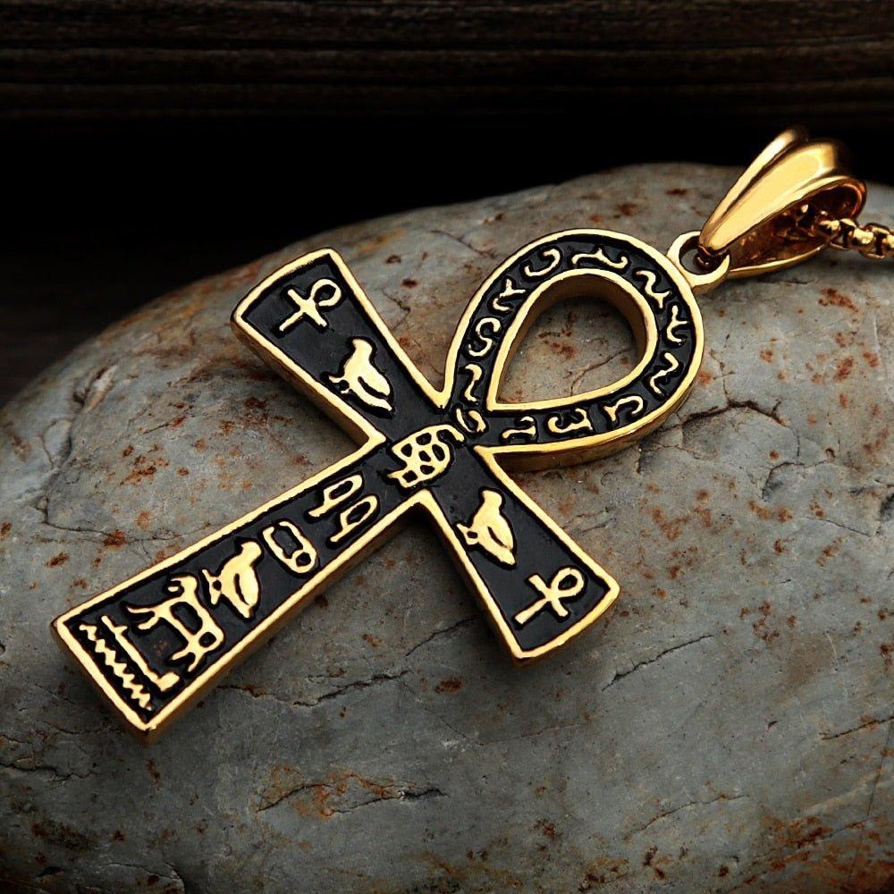 Collier pendentif égyptien croix amulette épaisse vintage