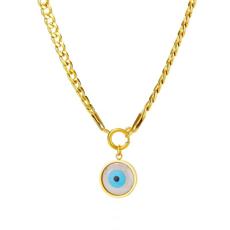 Collier pendentif grand oeil rond plaqué or chaîne épaisse