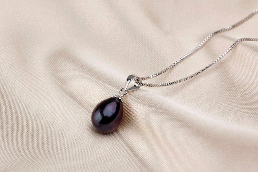 Collier pendentif grosse perle plaqué argent 925