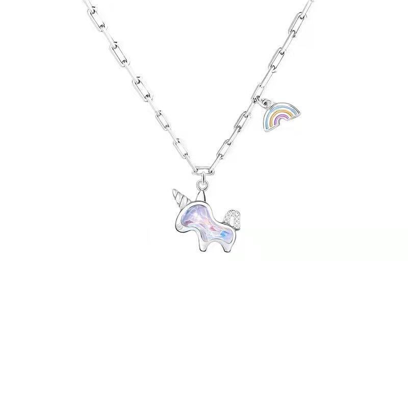 Collier pendentif licorne arc en ciel