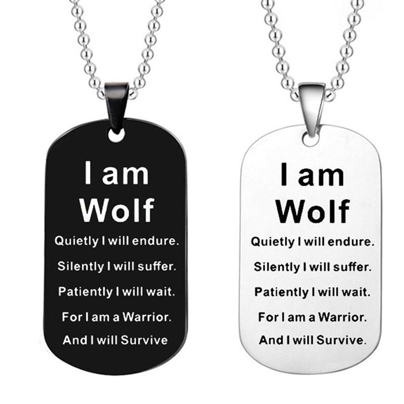 Collier pendentif loup gravé Double face