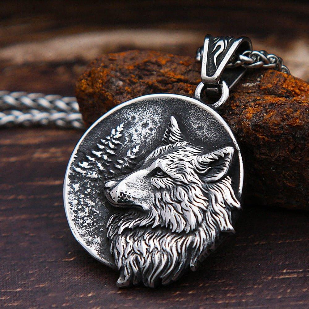 Collier pendentif loup vintage
