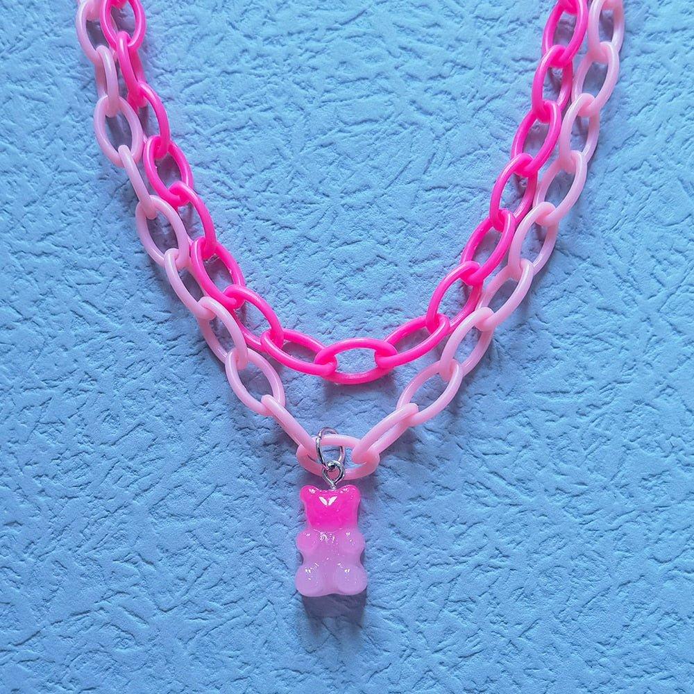 Collier pendentif ourson coloré avec chaine - MonPendentif