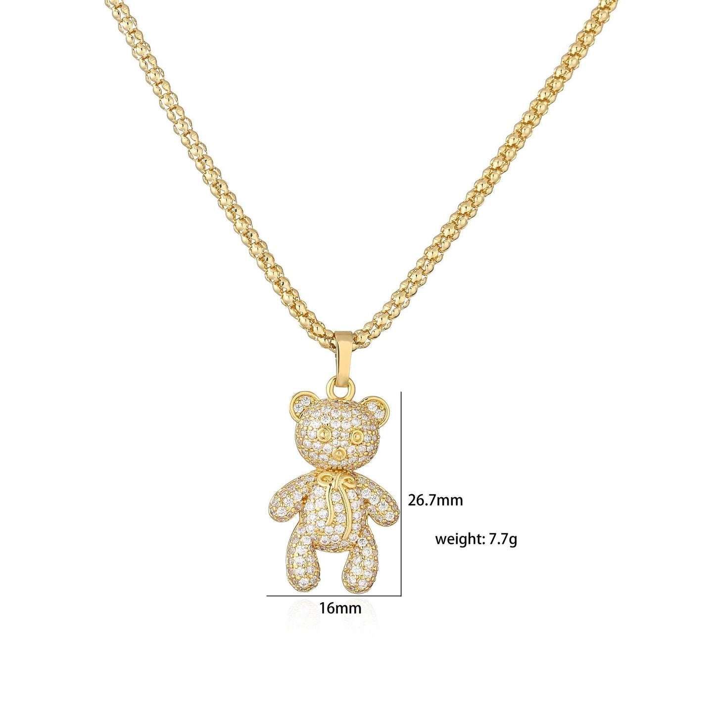 Collier pendentif ourson strassé plaqué or / argent
