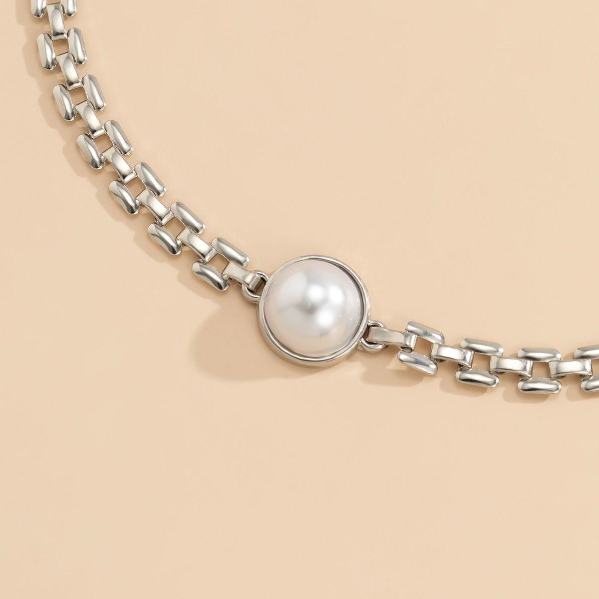 Collier pendentif perle avec chaîne ras de cou plaqué argent / or