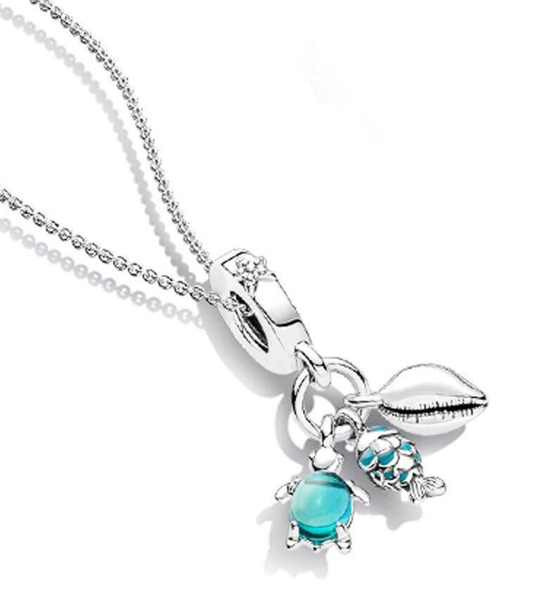 Collier pendentif poisson tortue coquillages en argent 925