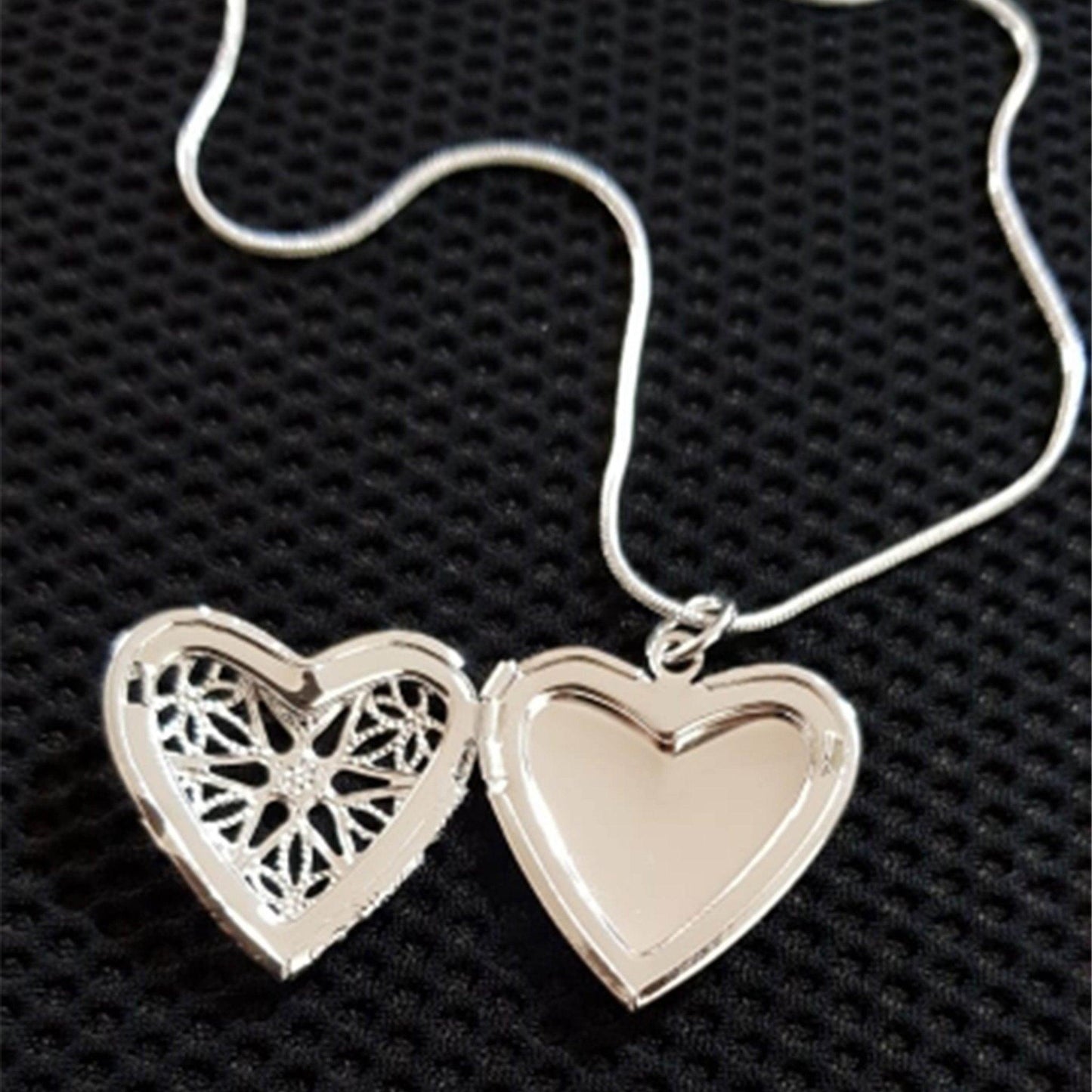 Collier pendentif porte photo coeur sculpté en argent 925