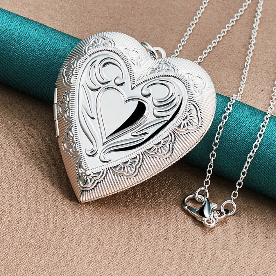 Collier pendentif porte photo coeur vintage en argent 925