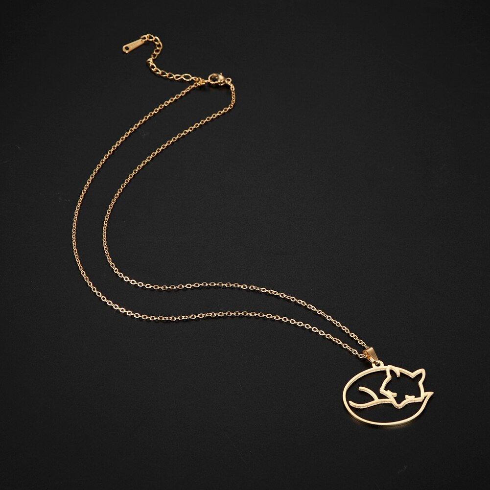 Collier pendentif renard endormi plaqué or / argent - MonPendentif