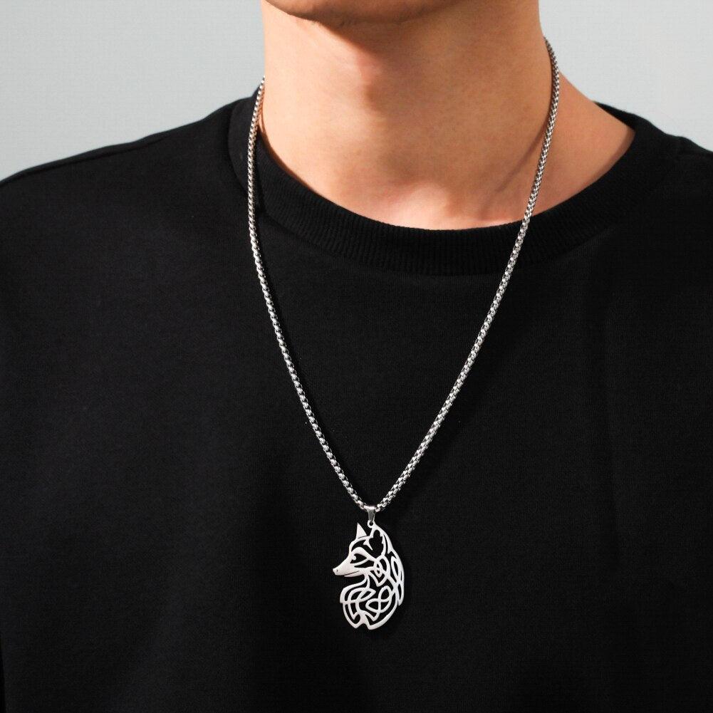 Collier pendentif renard nordique plaqué argent