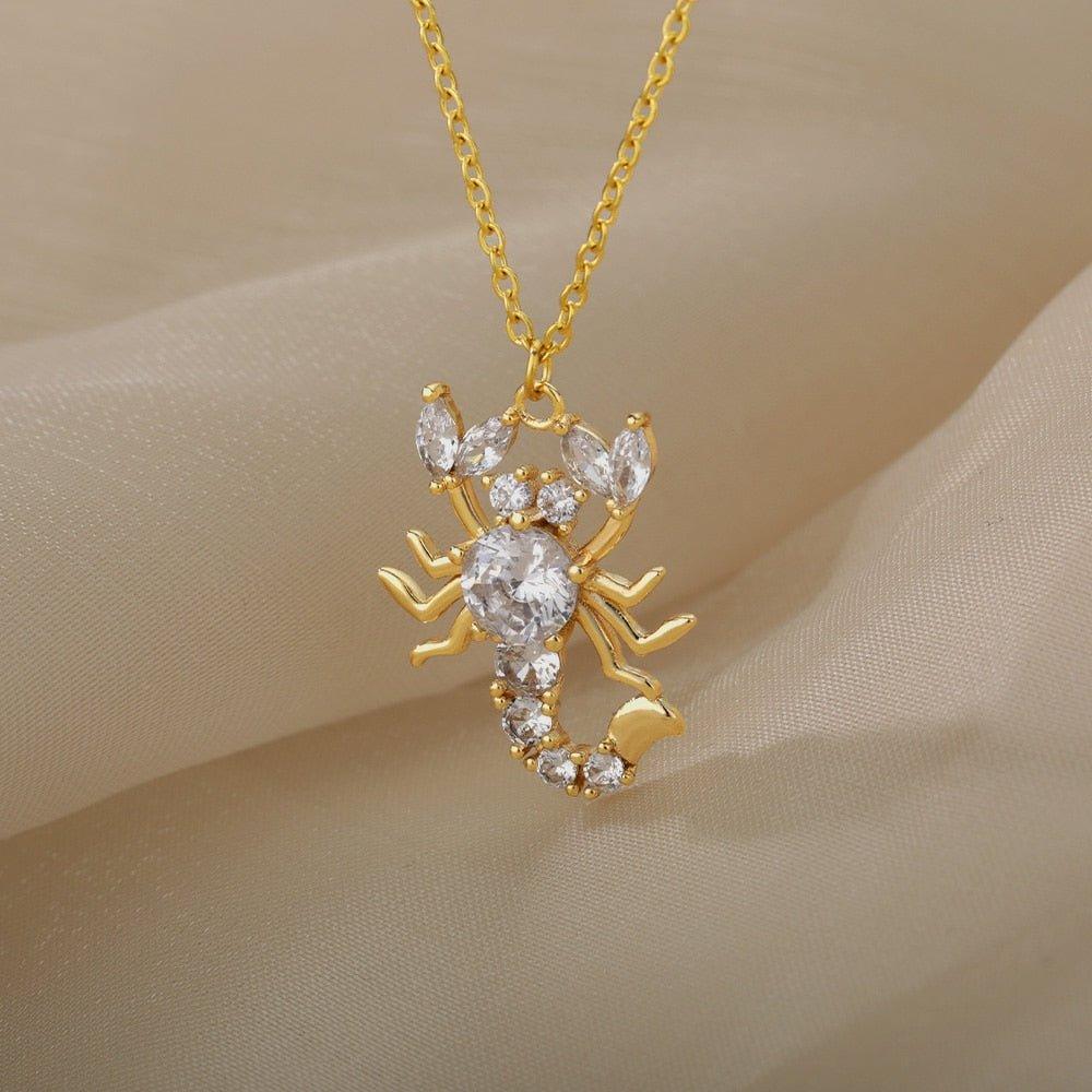 Collier pendentif scorpion strass plaqué or / argent