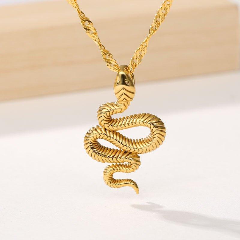 Collier pendentif serpent relief gravé plaqué or / argent