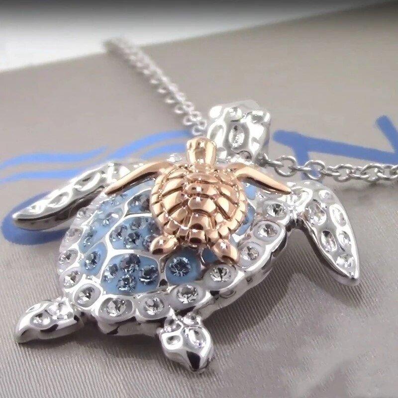 Collier pendentif tortue deux tortues strass