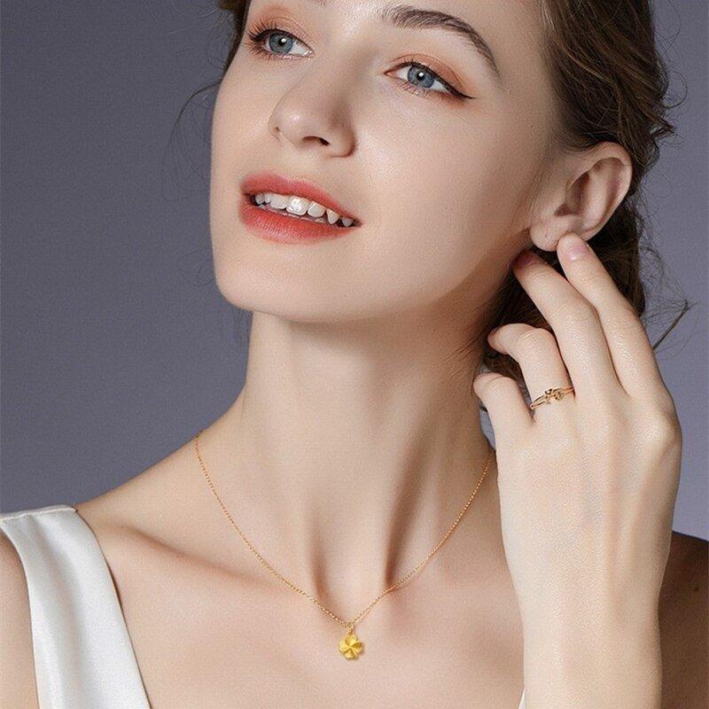 Collier pendentif trèfle à quatre feuilles en or pur 24K
