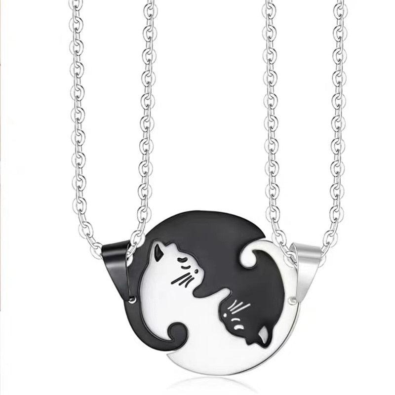 Collier pendentif yin yang double chat