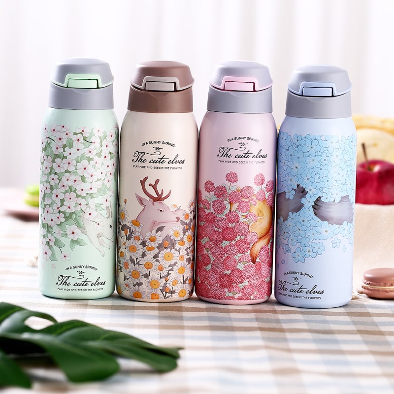 Gourde Isotherme Nature Fleurie Bleue
