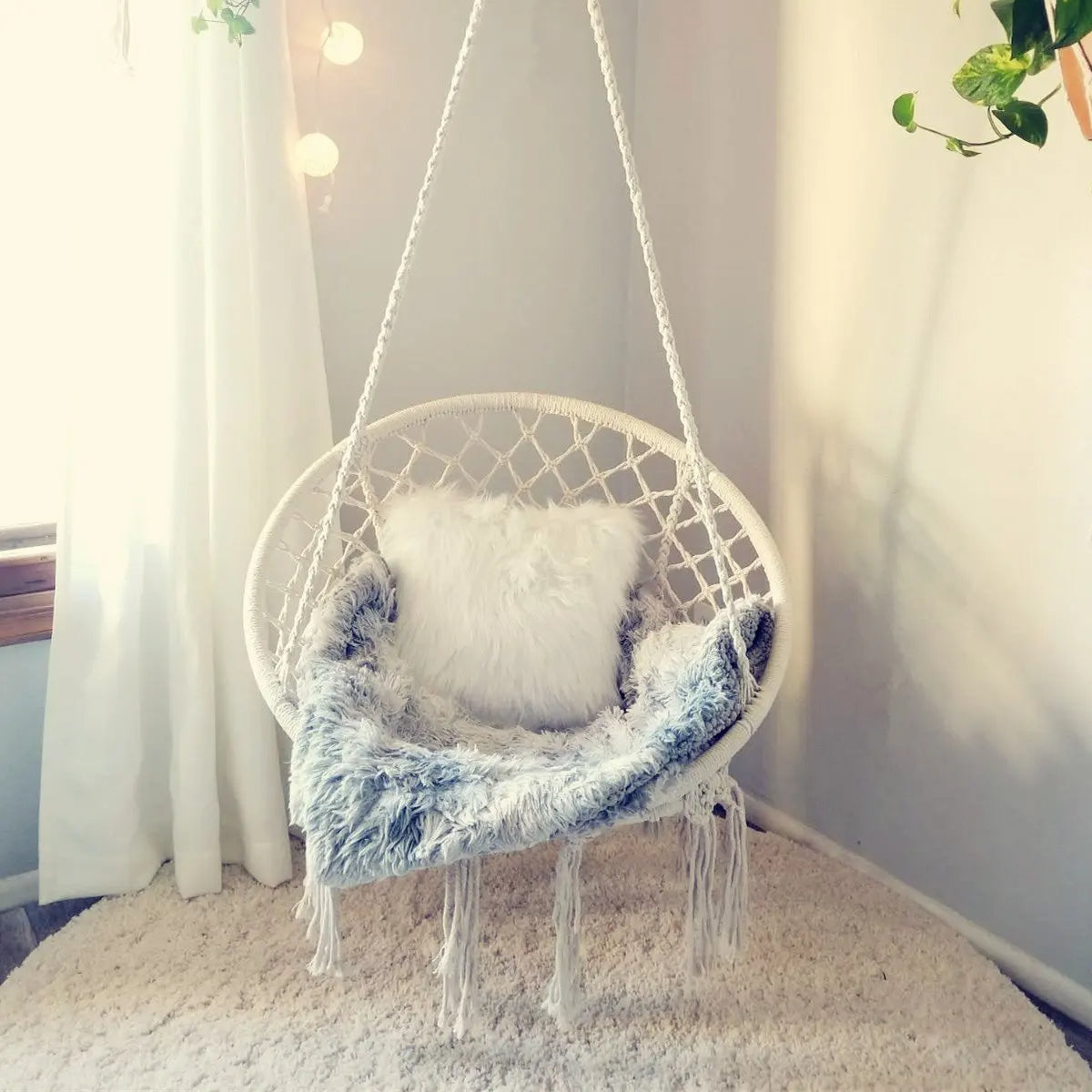 Hamac Sur Pied Rond de Style Chaise en Corde de Coton