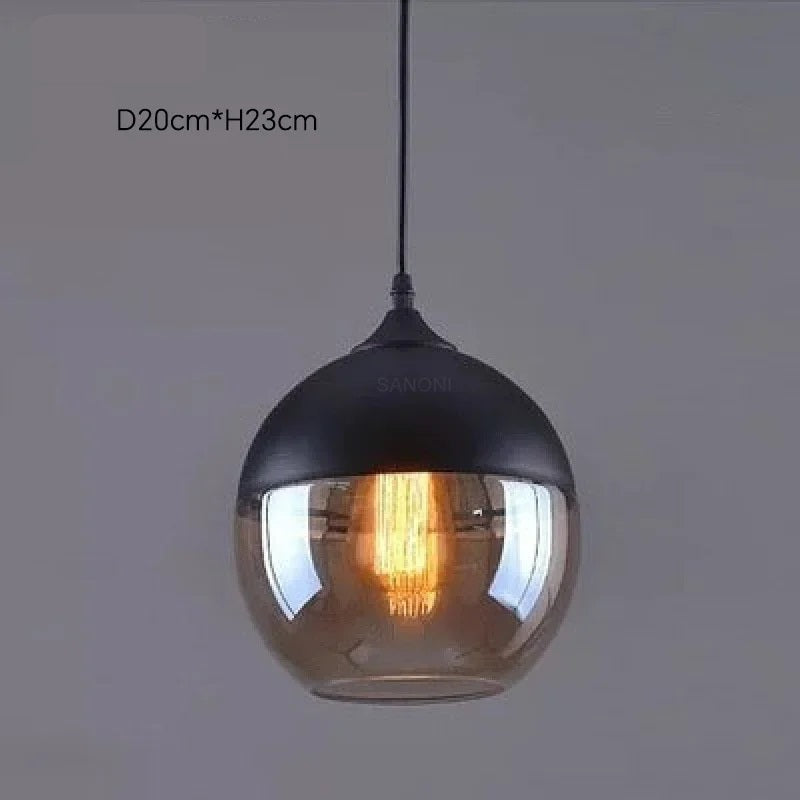 Suspension Noire avec Verre Ambré