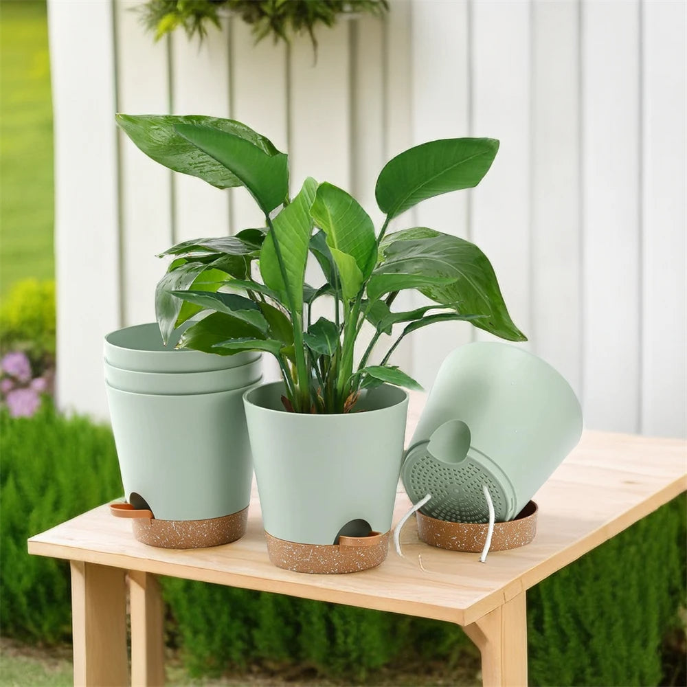 Lot de Trois Pots de Fleur Circulaire avec Réservoir Longue Durée