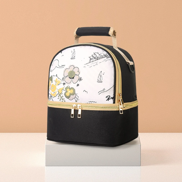 Lunch Bag Isotherme Design Noir Floral