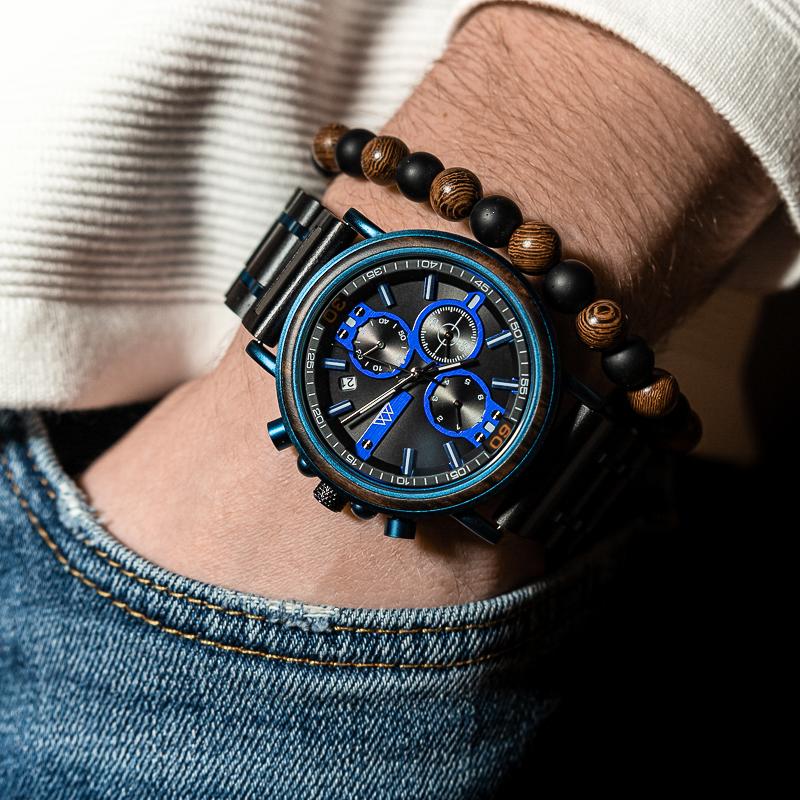 Montre en Bois Bleu - Griffed Blue