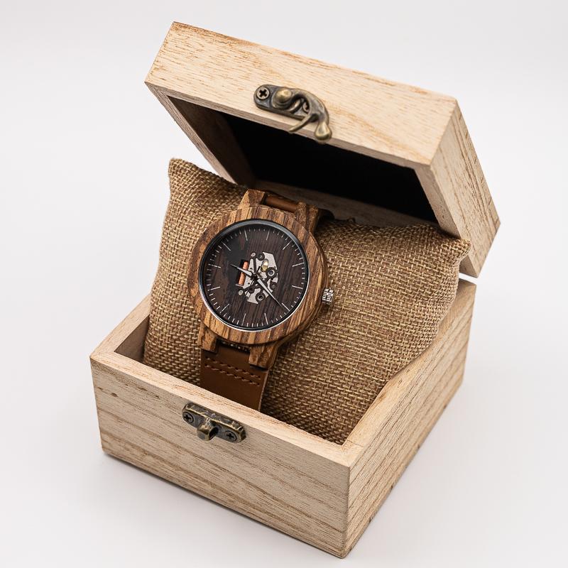 Montre Bois Squelette - Dark Engraved